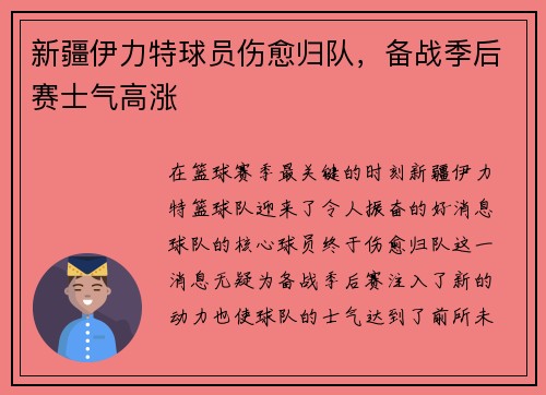 新疆伊力特球员伤愈归队，备战季后赛士气高涨